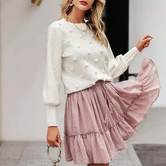 New White Pom Pom Pullover Sweater - Picture 2 of 7